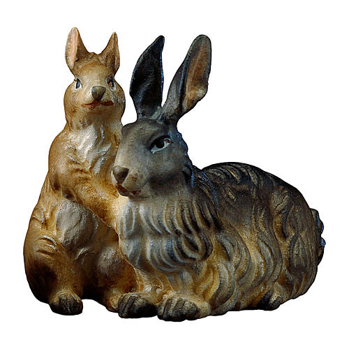 Zwei Kaninchen 10cm Grödnertal Holz Mod. Original 1