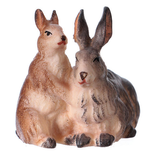 Grupo de conejos belén Original madera pintada Val Gardena 12 cm de altura media 1