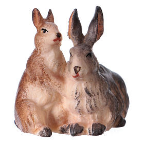 Pair of Rabbits, 12 cm Original Nativity model, in painted Valgardena wood