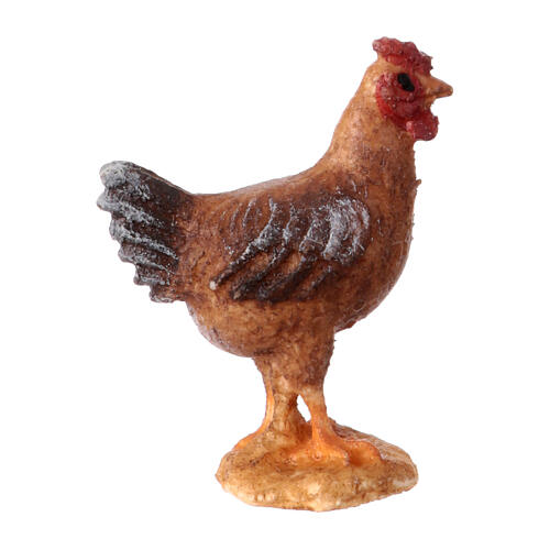 Gallina de pie belén Original madera pintada Val Gardena 10 cm de altura media 1