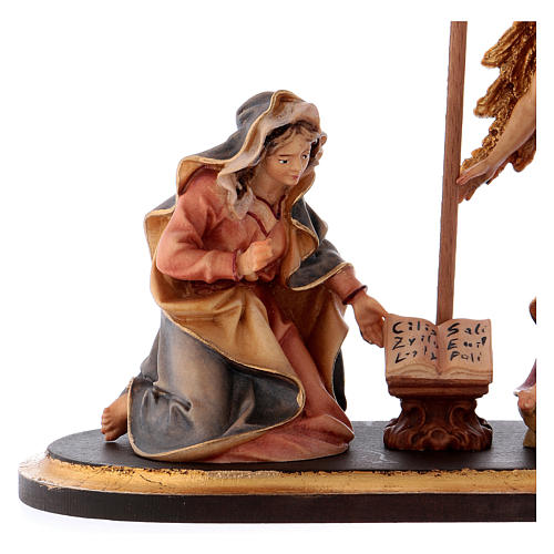 Annunciation scene on base 5 pcs, Original Nativity Scene in painted wood from Valgardena 10 cm 2