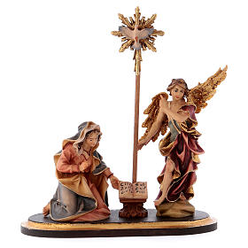 Grupo Anunciação com pedestal 5 peças presépio Original madeira pintada Val Gardena 10 cm