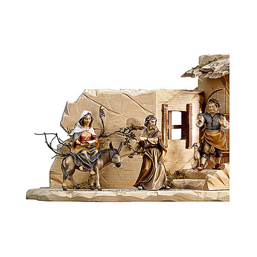 Scene Looking for Housing, 10 cm Original Nativity model, in painted Valgardena wood (44x21x21 cm) 2