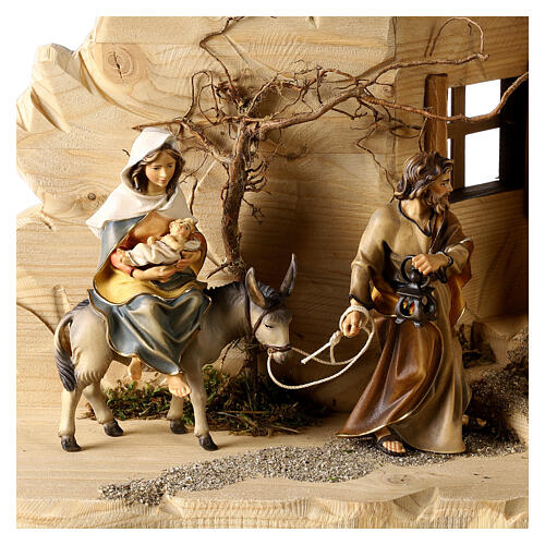 Looking for accommodation scene, Original Nativity Scene in painted wood from Valgardena 12 cm, 48x23x23 cm 2