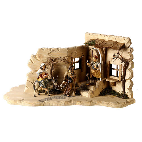 Looking for accommodation scene, Original Nativity Scene in painted wood from Valgardena 12 cm, 48x23x23 cm 3