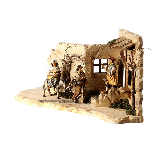 Looking for accommodation scene, Original Nativity Scene in painted wood from Valgardena 12 cm, 48x23x23 cm 5