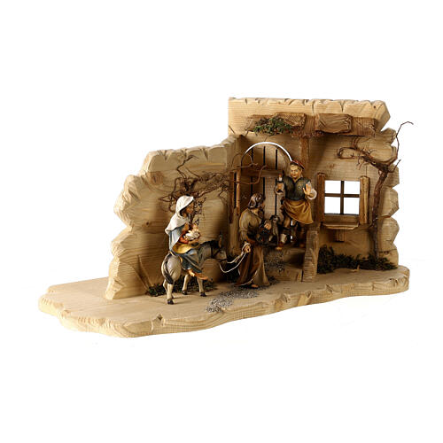 Looking for accommodation scene, Original Nativity Scene in painted wood from Valgardena 12 cm, 48x23x23 cm 7