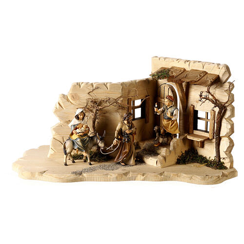 In search of accomodation Mary and Joseph Scene, 12 cm Original Nativity model, in painted Valgardena wood (48x23x23) cm 1