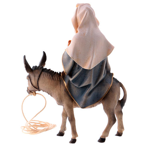 Virgen María sobre el burro con pregamino para belén Original madera pintada Val Gardena, figuras de altura media 10 cm 3