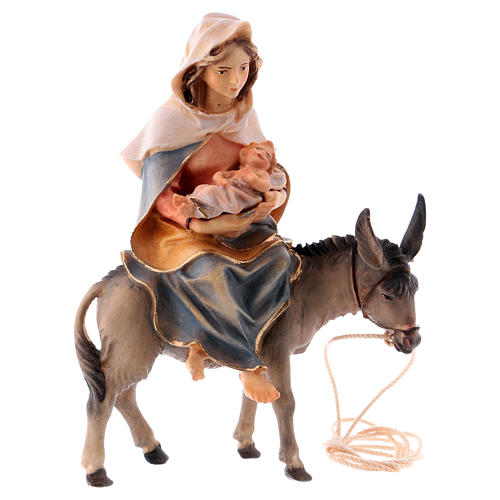 Santa Maria su asino con Gesù Bambino in grembo presepe Original legno Valgardena 10 cm 1