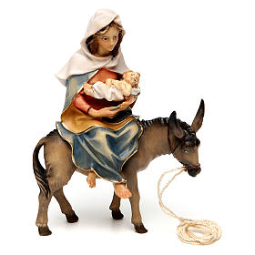 Santa María sobre su burro con Niño Jesús en brazos belén Original madera pintada Val Gardena 12 cm