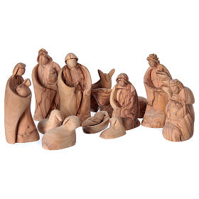 Complete olive wood stylized Nativity Scene 30x40x15 cm from Bethlehem