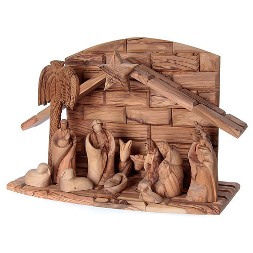 Complete olive wood stylized Nativity Scene 30x40x15 cm from Bethlehem 3