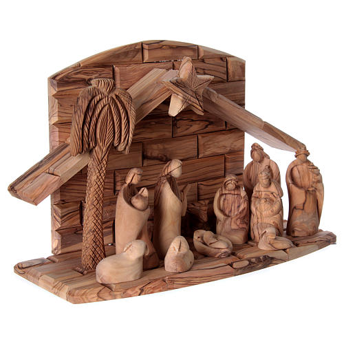 Complete olive wood stylized Nativity Scene 30x40x15 cm from Bethlehem 4