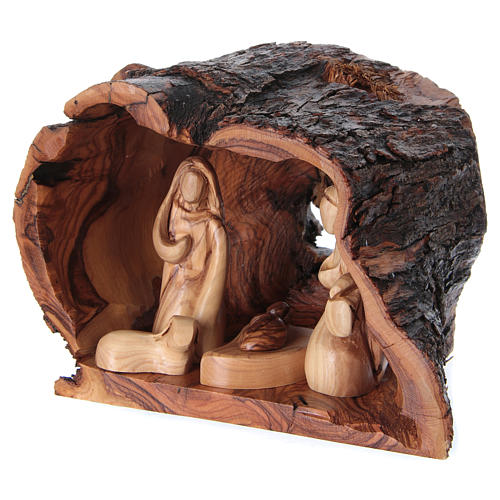 Heilige Familie in Grotte Olivenholz Bethlehem 15x20x15cm 3