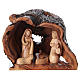 Nativité dans grotte de bois d'olivier Bethléem 15x20x15 cm s1