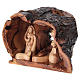 Nativité dans grotte de bois d'olivier Bethléem 15x20x15 cm s3