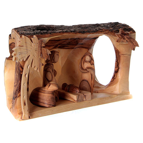Cabaña con Natividad de madera de olivo Belén 10x20x10 cm 4