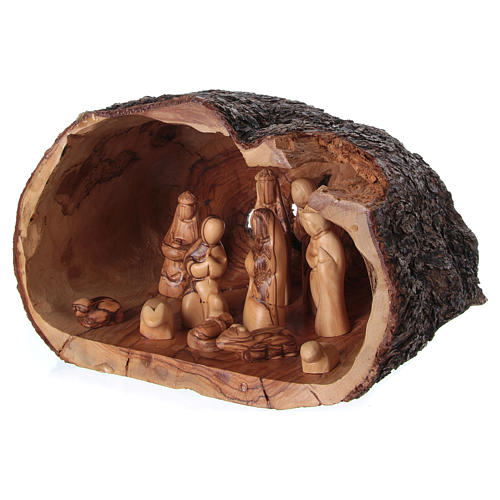 Complete Nativity Scene Set in Grotto in Olive wood from Bethlehem 20x30x20 cm 3