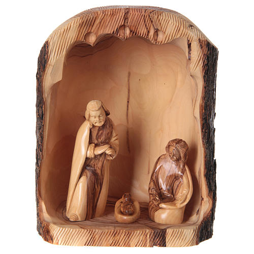 Sacred Family in Cave Olive wood from Bethlehem 25x10x15 cm assorted models 1