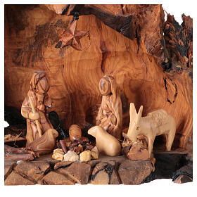 Heilige Familie mit Grotte Olivenholz Bethlehem 20x30x20cm