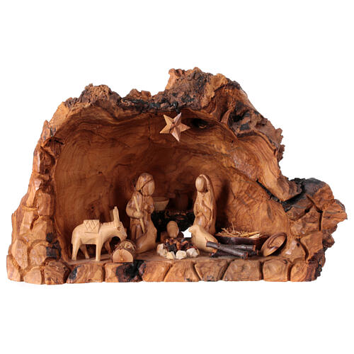 Heilige Familie mit Grotte Olivenholz Bethlehem 20x30x20cm 3