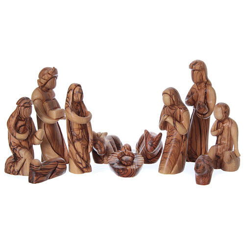 Presepe completo in legno d'ulivo di Betlemme stilizzato 17 cm 2