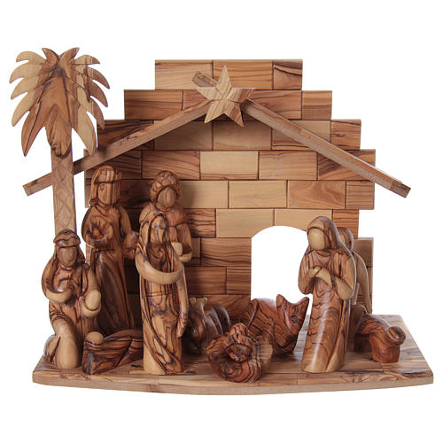 17 cm Complete Nativity Set in Olive wood from Bethlehem stylized 1