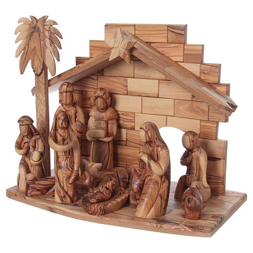 17 cm Complete Nativity Set in Olive wood from Bethlehem stylized 3