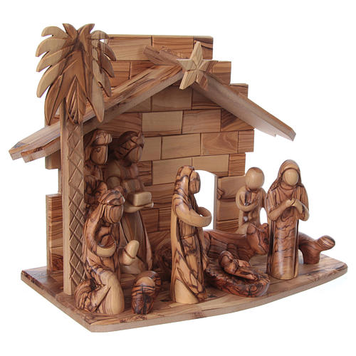 17 cm Complete Nativity Set in Olive wood from Bethlehem stylized 4