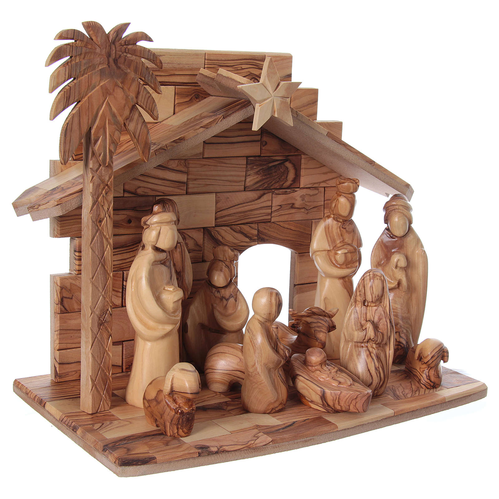 16 cm Complete Nativity in Olive wood from Bethlehem | online sales on ...