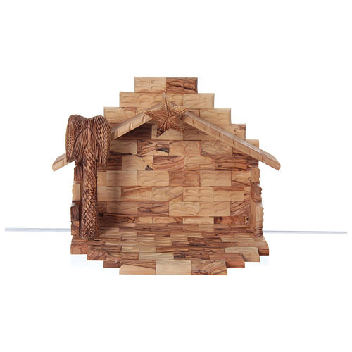 Hütte mit stilisierten Krippe Olivenholz Bethlehem 20x25x20cm 5