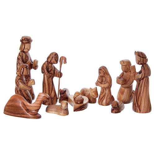 Stable with Complete Nativity in Olive wood from Bethlehem stylized 20x25x20 cm 2