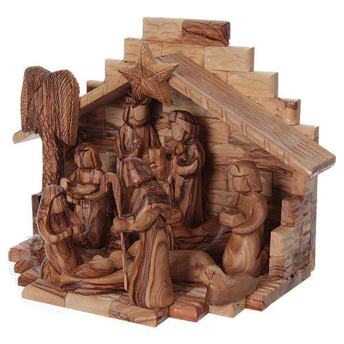 Stable with Complete Nativity in Olive wood from Bethlehem stylized 20x25x20 cm 3