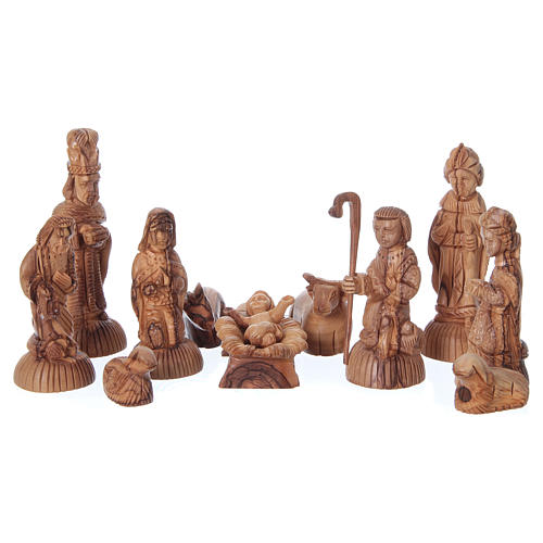Nativity Scene in Olive Wood from Bethlehem with stable 25x30x20 cm 2