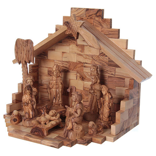 Nativity Scene in Olive Wood from Bethlehem with stable 25x30x20 cm 3