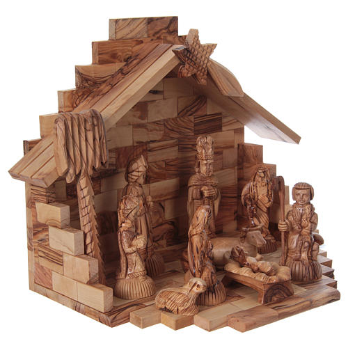 Nativity Scene in Olive Wood from Bethlehem with stable 25x30x20 cm 4