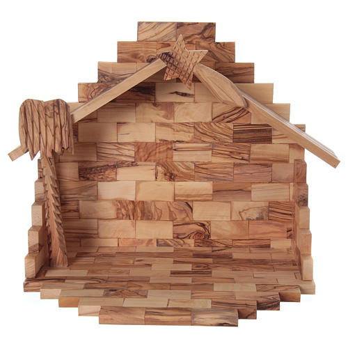 Barn with Nativity in Olive wood from Bethlehem complete 25x30x20 cm 5