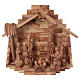 Barn with Nativity in Olive wood from Bethlehem complete 25x30x20 cm s1