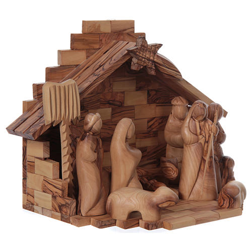 Barn Olive wood from Bethlehem with Nativity set stylized 12 cm 4