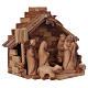Barn Olive wood from Bethlehem with Nativity set stylized 12 cm s4