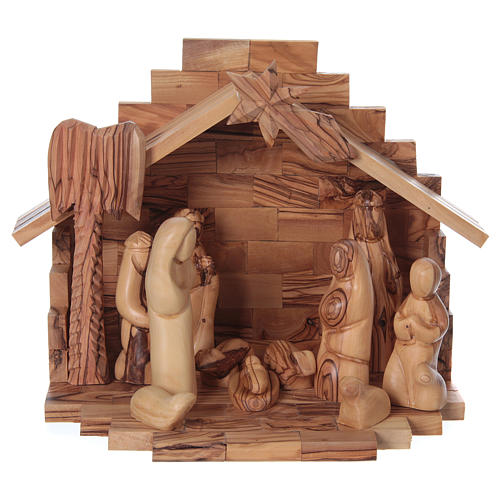 Nativity Scene in Olive Wood completed with stable 20x23x16 cm 1