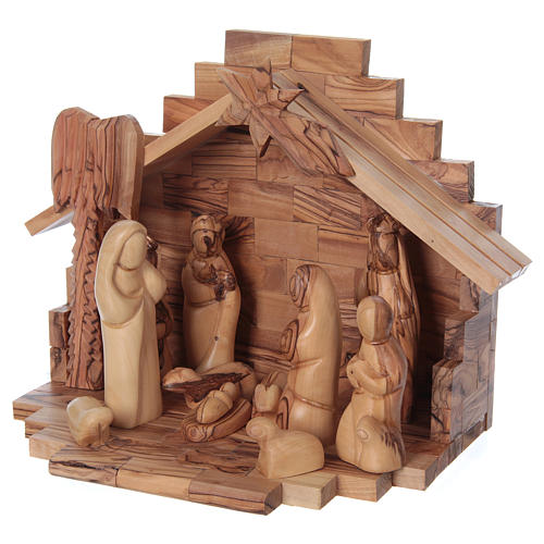 Nativity Scene in Olive Wood completed with stable 20x23x16 cm 3