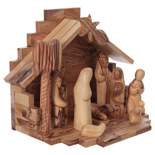 Nativity Scene in Olive Wood completed with stable 20x23x16 cm 4