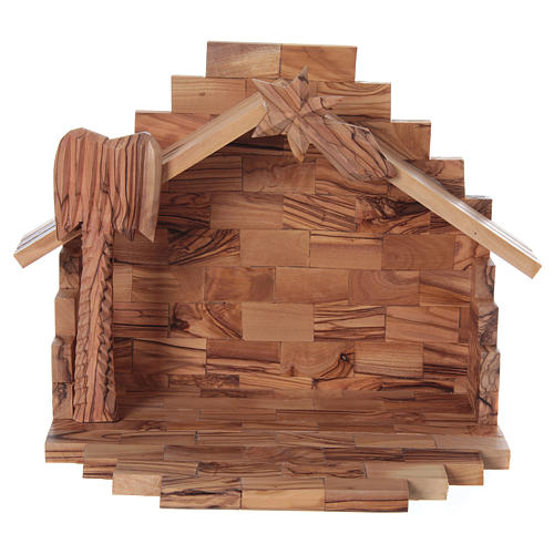 House in Olive wood from Bethlehem with Nativity Set stylized 20x25x15 cm 5