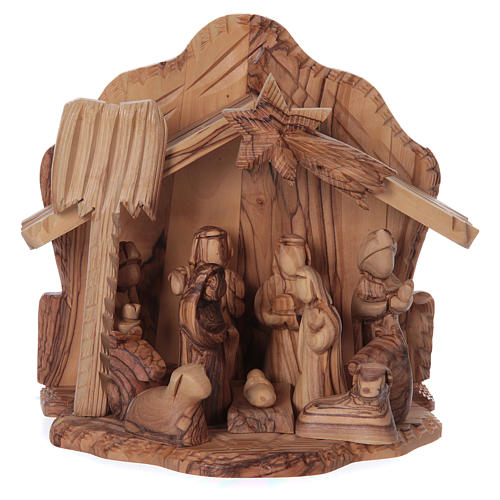 Nativity Scene in Olive Wood completed with stable 19x19x13 cm 1