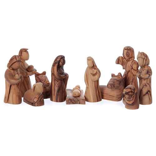 Cottage in Olive wood Bethlehem with Complete Nativity stylized 20x20x15 cm 2