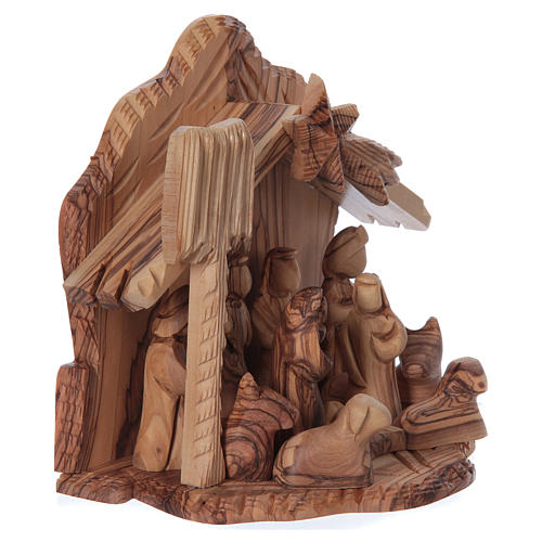 Cottage in Olive wood Bethlehem with Complete Nativity stylized 20x20x15 cm 4