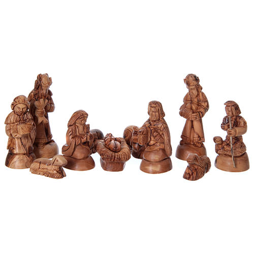 Complete Nativity in Olive Wood from Bethlehem 12 cm with Cottage 30x35x25 cm 2