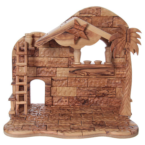 Complete Nativity in Olive Wood from Bethlehem 12 cm with Cottage 30x35x25 cm 5